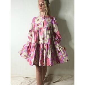 MANOUSH Silk Blend Groovy Floral Comic Strip Shirt Dress US 36 NWT $945